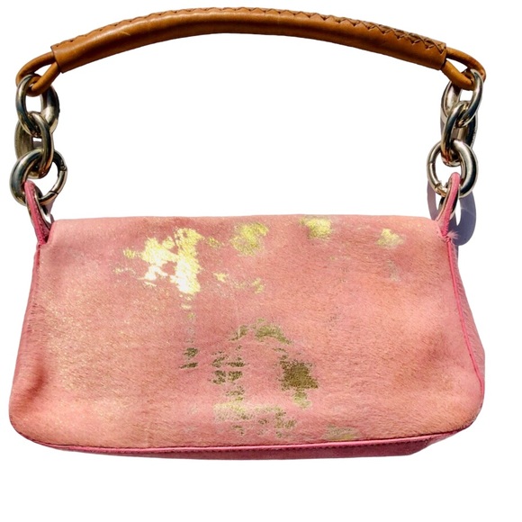 ESCADA pink with metallic gold accents pony handbag - Picture 2 of 12